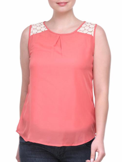 chiffon pleat top with lace insert - 1030127 - Very Small Image - 1