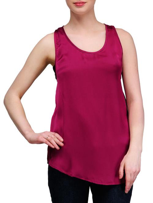 solid wine satin sleeveless tank top - 1030140 - Very Small Image - 1