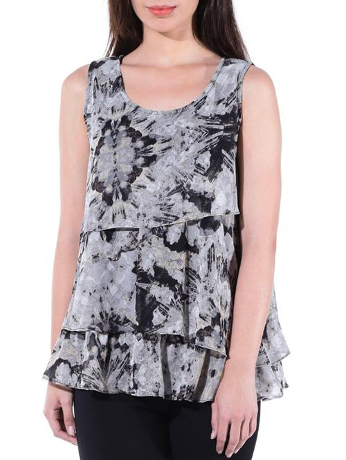 grey poly georgette layered top - 10303287 - Very Small Image - 1