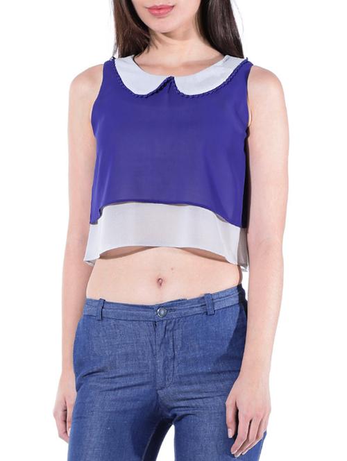 blue, grey poly georgette top - 10303295 - Very Small Image - 1
