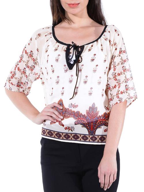 cream poly georgette top - 10303297 - Very Small Image - 1