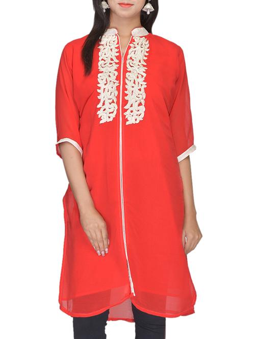 red georgette kurta - 10303312 - Very Small Image - 1