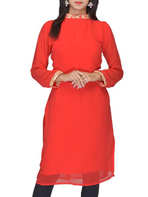 red georgette kurta - 10303321 - Very Small Image - 1