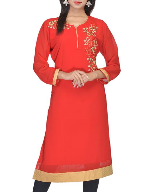red georgette kurta - 10303391 - Very Small Image - 1