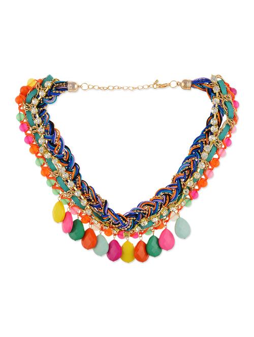 multi alloy, beads, stones, thread necklace - 10308402 - Very Small Image - 1