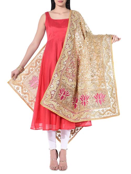 blushing couture gold embroidered and sequined organza dupatta - 10314790 - Very Small Image - 1