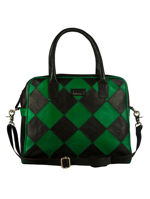 justanned dark brown and green leatherette satchel bag - 10315059 - Very Small Image - 1