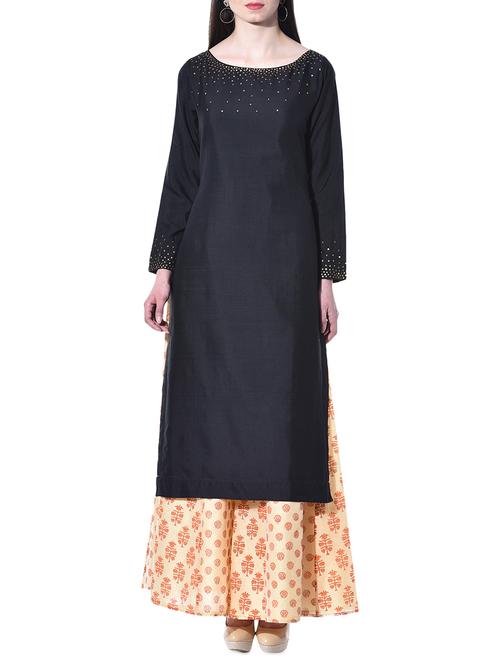 black cotton silk kurta - 10315452 - Very Small Image - 1