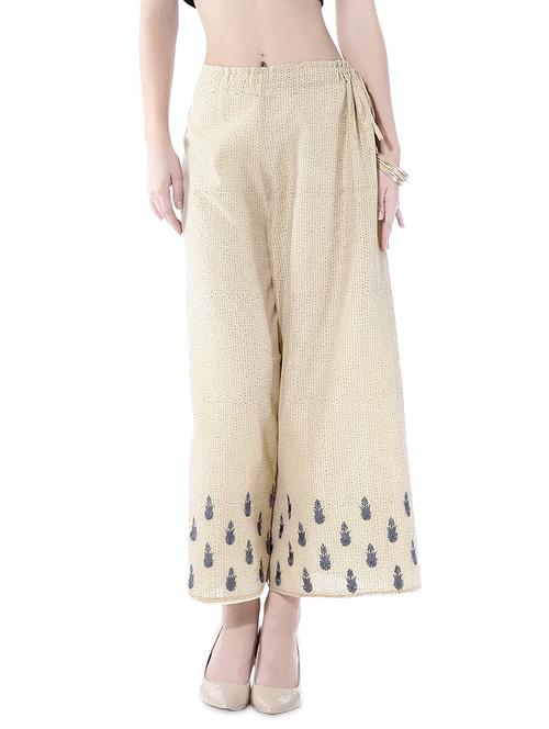 Beige printed chanderi silk palazzos - 10315477 - Very Small Image - 1