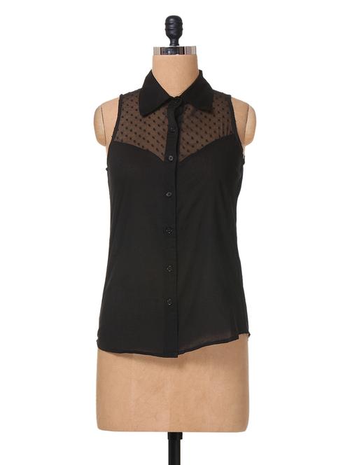 black color sleeveless color cotton top - 1031625 - Very Small Image - 1