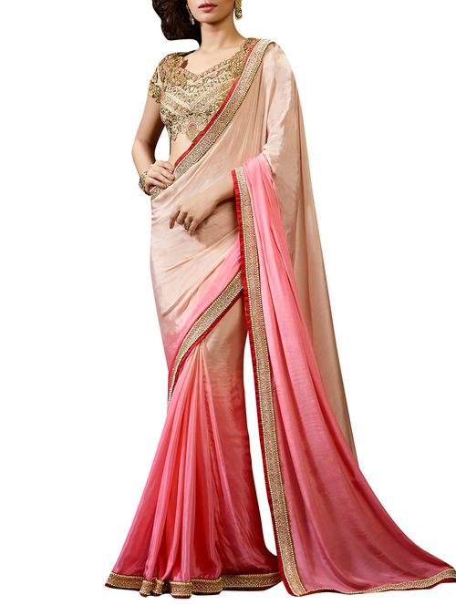 pink and beige chiffon saree - 10316974 - Very Small Image - 1