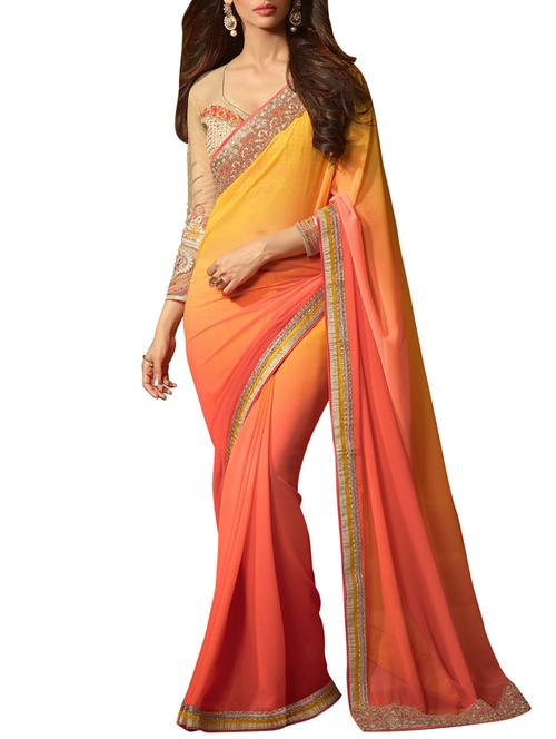 orange georgette saree - 10317016 - Very Small Image - 1