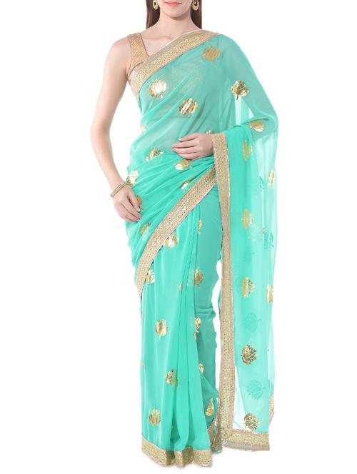 chhabra 555 turquoise printed and embellished georgette saree - 10326892 - Very Small Image - 1