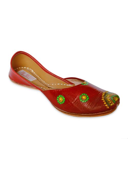 the haelli red handcrafted leather hand painted juttis - 10343012 - Very Small Image - 1