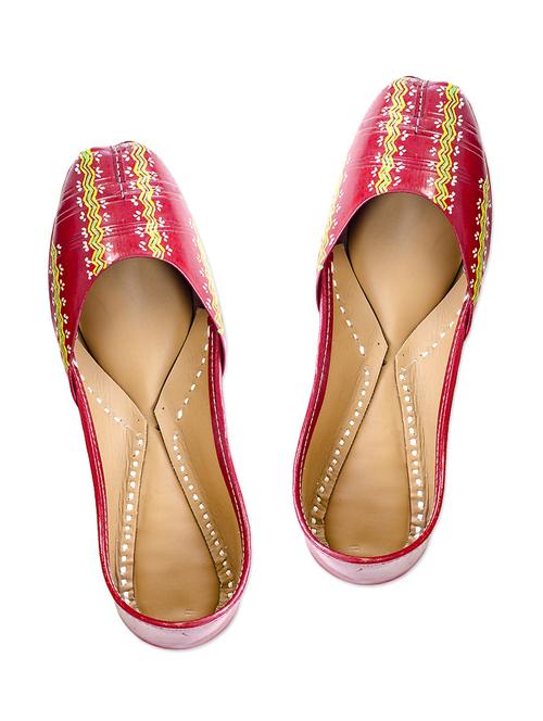 the haelli red handcrafted leather hand painted juttis - 10343016 - Very Small Image - 1