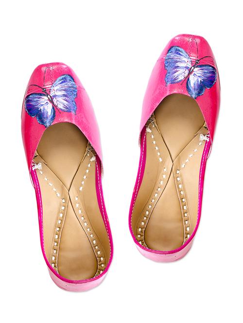 the haelli handcrafted pink leather hand painted juttis - 10343018 - Very Small Image - 1