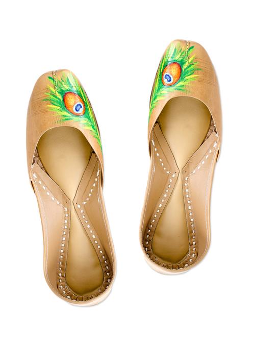 the haelli beige handcrafted leather hand painted juttis - 10343019 - Very Small Image - 1