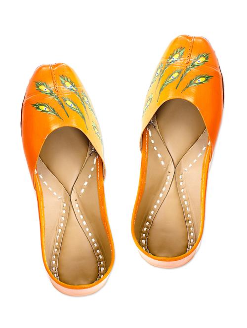 the haelli orange handcrafted leather hand painted juttis - 10343026 - Very Small Image - 1