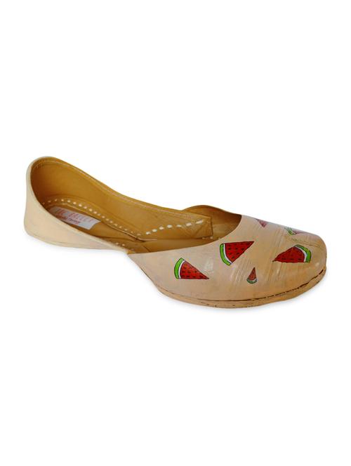 The Haelli Peach handcrafted Leather Hand Painted Juttis - 10343029 - Very Small Image - 1