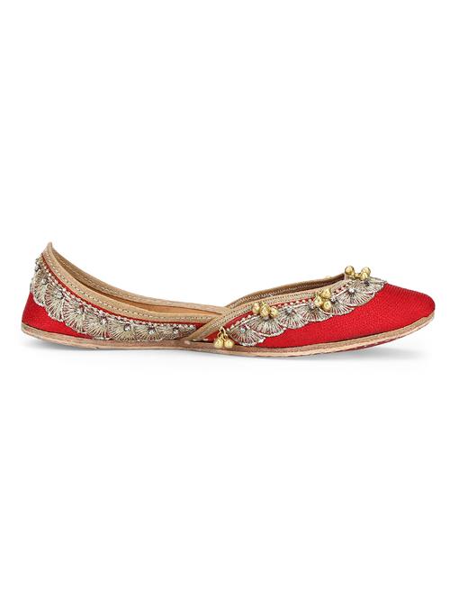 Zeva Red embellished leather handcrafted mojaris - 10344698 - Very Small Image - 1