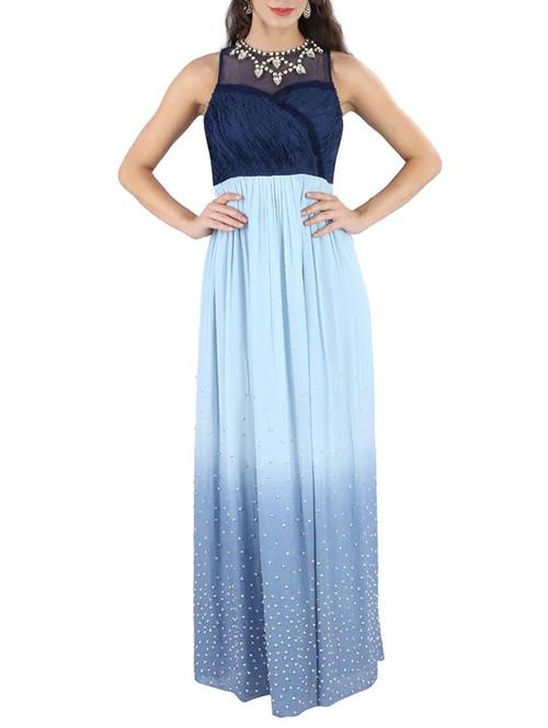 blue net aline lehenga - 10350990 - Very Small Image - 1