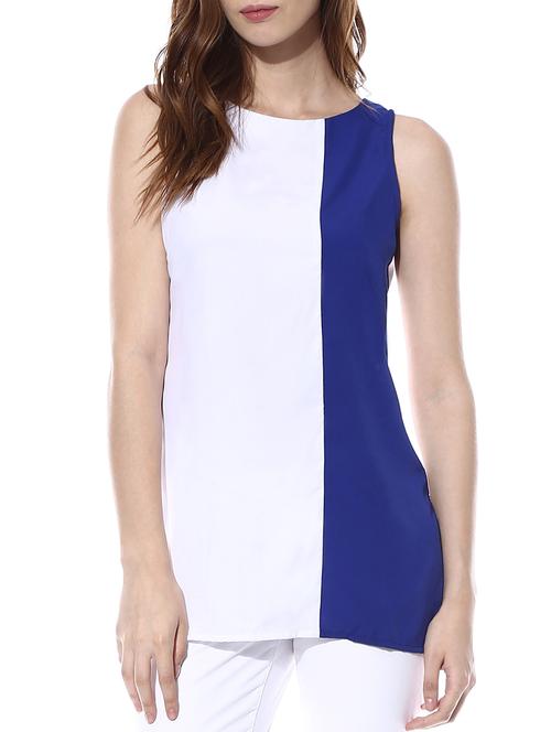 blue, white poly crepe top - 10358524 - Very Small Image - 1