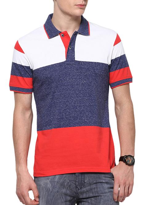 red- navy colored, cotton yarn dyed stripes polo t- shirt - 10362731 - Very Small Image - 1