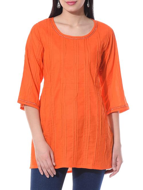orange cotton kurti - 10363745 - Very Small Image - 1