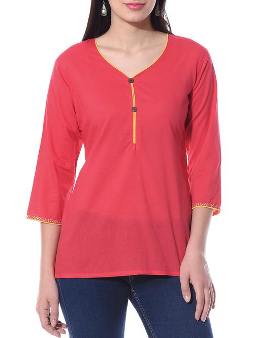 red cotton solid cotton tunic - 10363749 - Very Small Image - 1