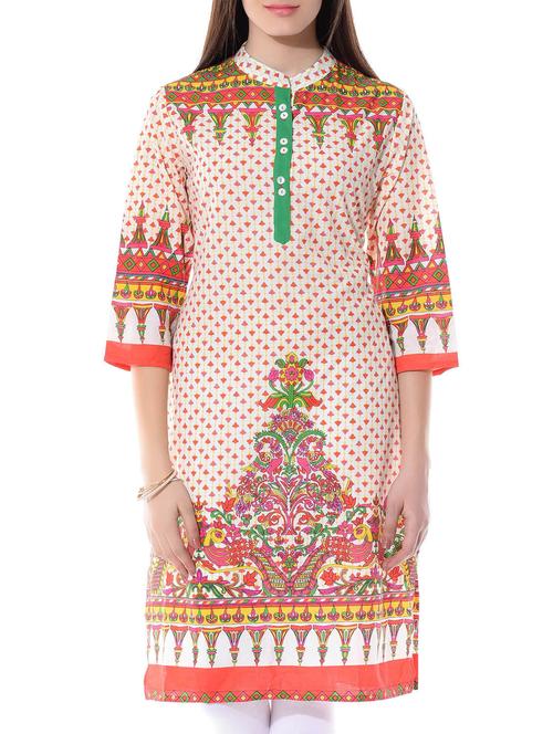 whitegreen cotton kurta - 10363770 - Very Small Image - 1