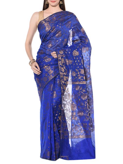 Xclusive Chhabra by Puneet Royal Blue Silk Brocade Sari - 10366310 - Very Small Image - 1