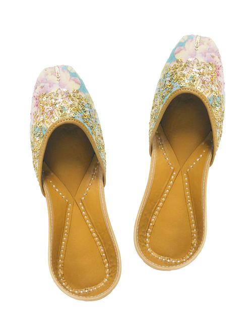 coral haze light blue floral printed silk handcrafted jutis - 10366964 - Very Small Image - 1
