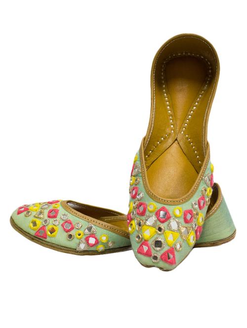 coral haze mint green embroidered and embellished silk handcrafted jutis - 10366988 - Very Small Image - 1
