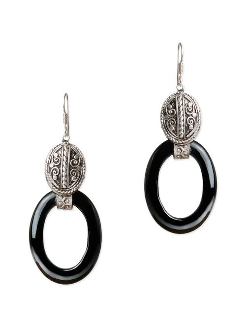mohh india 92.5 silver earrings with black oval rings - 10374537 - Very Small Image - 1