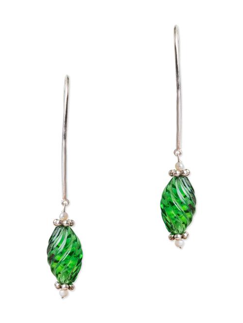 mohh india 92.5 silver long earrings with green drop - 10374547 - Very Small Image - 1