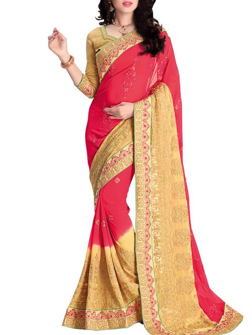 pink and light yellow bamberg viscose saree - 10387121 - Very Small Image - 1