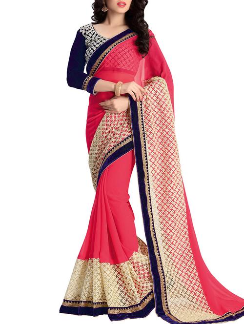 pink georgette and net saree - 10387128 - Very Small Image - 1