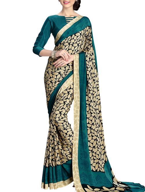 cream and green georgette saree - 10387141 - Very Small Image - 1