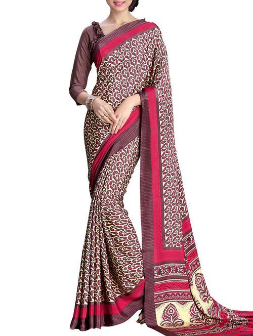 red and cream georgette saree - 10387149 - Very Small Image - 1