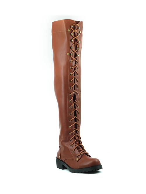 tan leatherette knee length boot - 10387297 - Very Small Image - 1