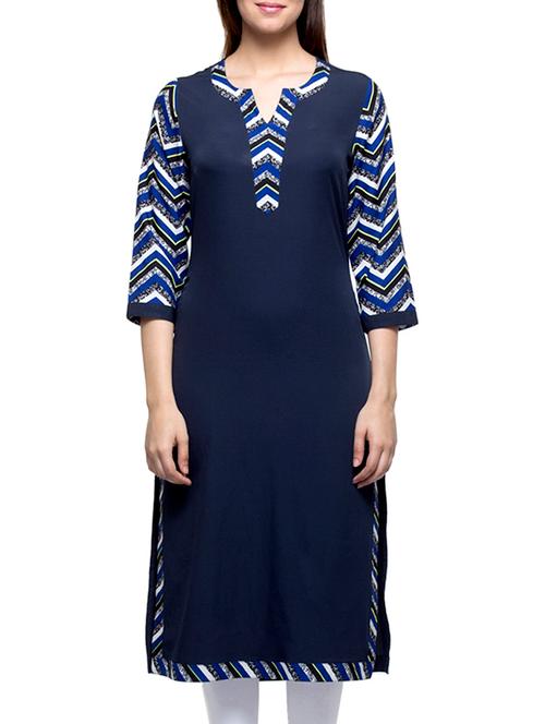 navy blue cotton straight kurta - 10388713 - Very Small Image - 1