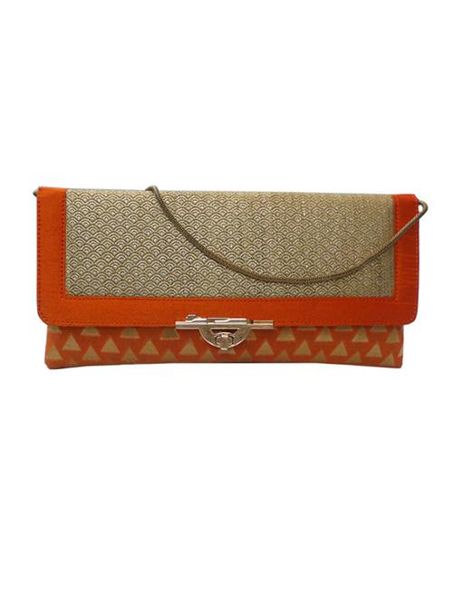 orange & beige brocade sling clutch - 10394760 - Very Small Image - 1