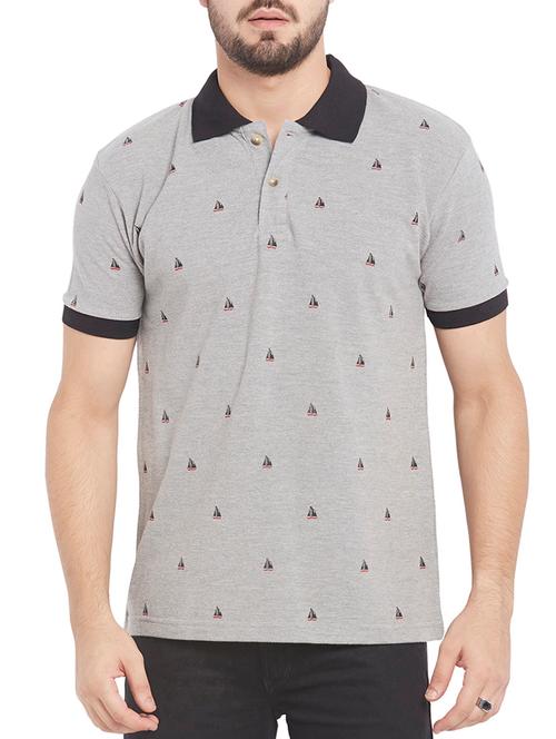 grey colored, viscose spandex polo tee- shirt - 10406009 - Very Small Image - 1