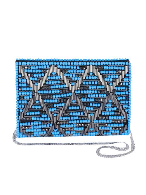 blue, silver jute clutch - 10412986 - Very Small Image - 1