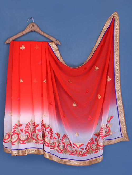 embroidered red and white georgette saree - 1041855 - Very Small Image - 1