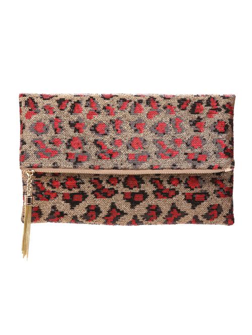 brown,red sequins & pu clutch - 10421343 - Very Small Image - 1