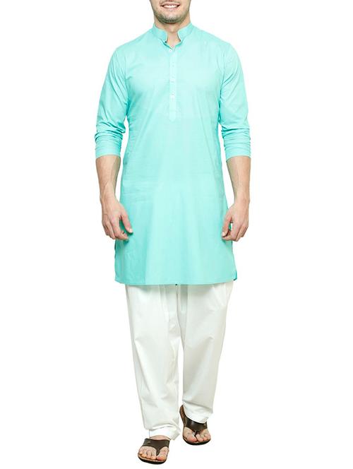 turquoise cotton kurta - 10421787 - Very Small Image - 1