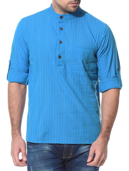 blue cotton short kurta - 10427513 - Very Small Image - 1