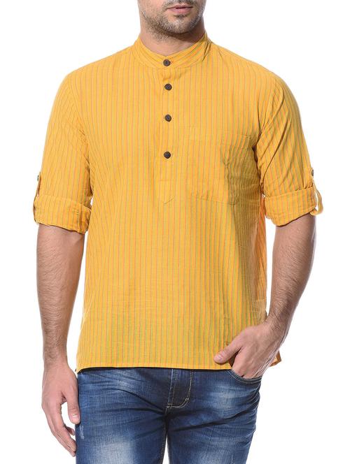 yellow cotton short kurta - 10427519 - Very Small Image - 1