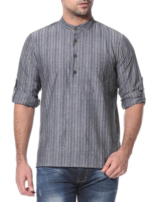 grey cotton short kurta - 10427524 - Very Small Image - 1